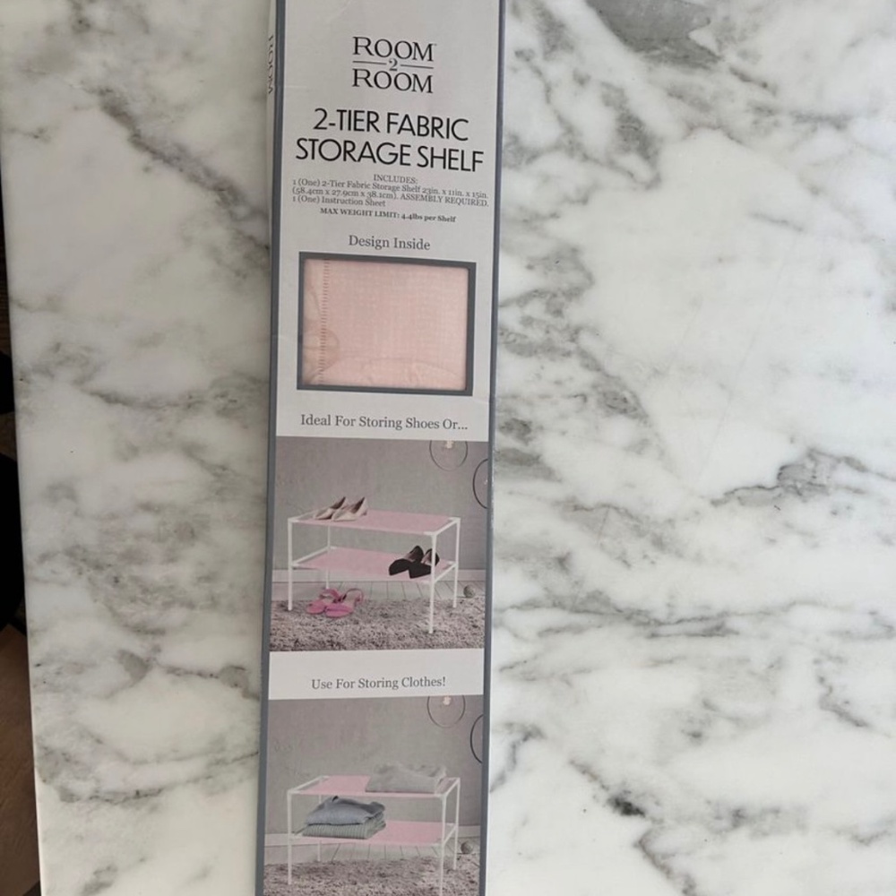 2 TIER PINK FABRIC STORAGE SHELF